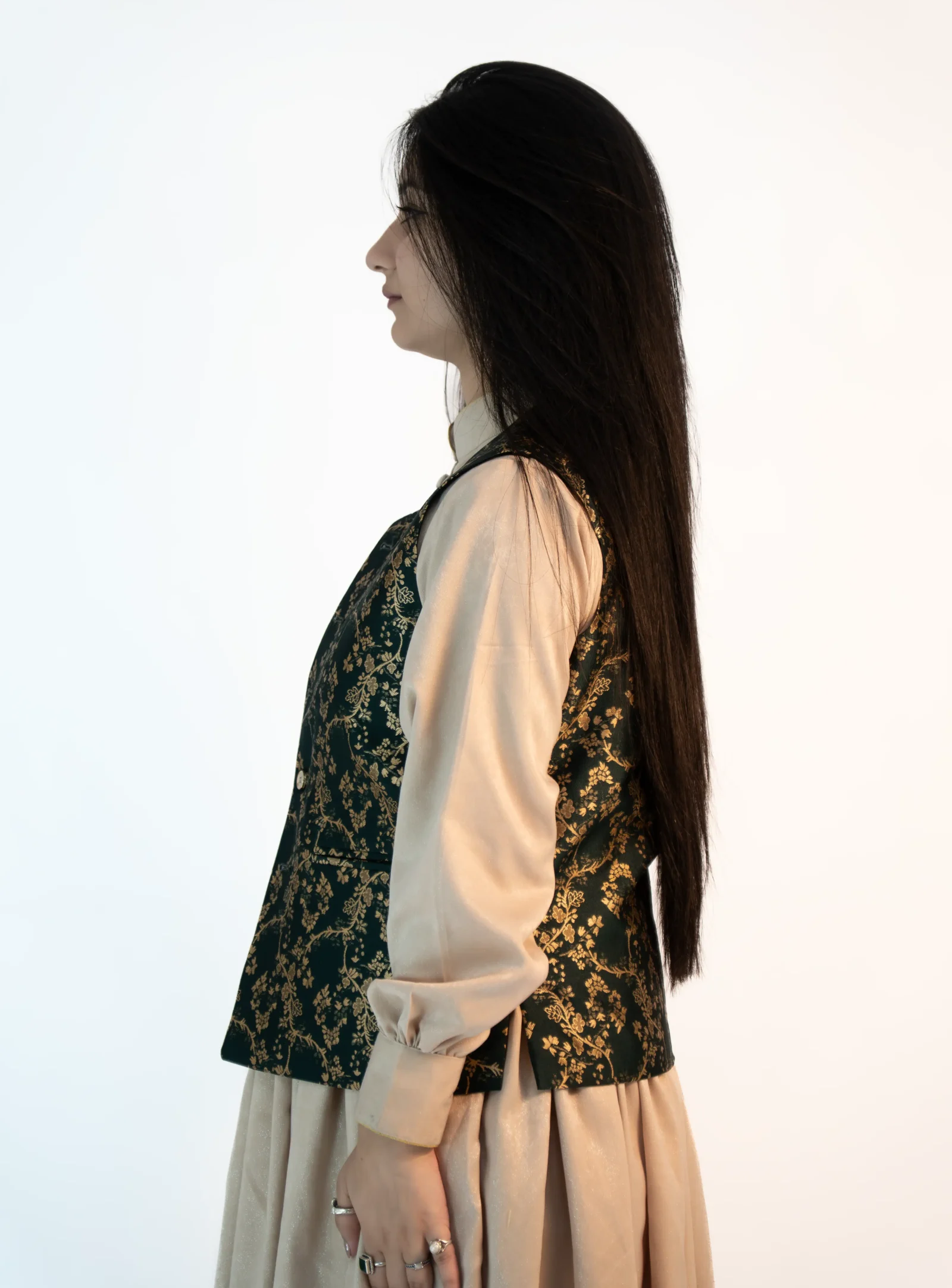 Women’s Brocade Sadri – Emerald Green Floral Festive