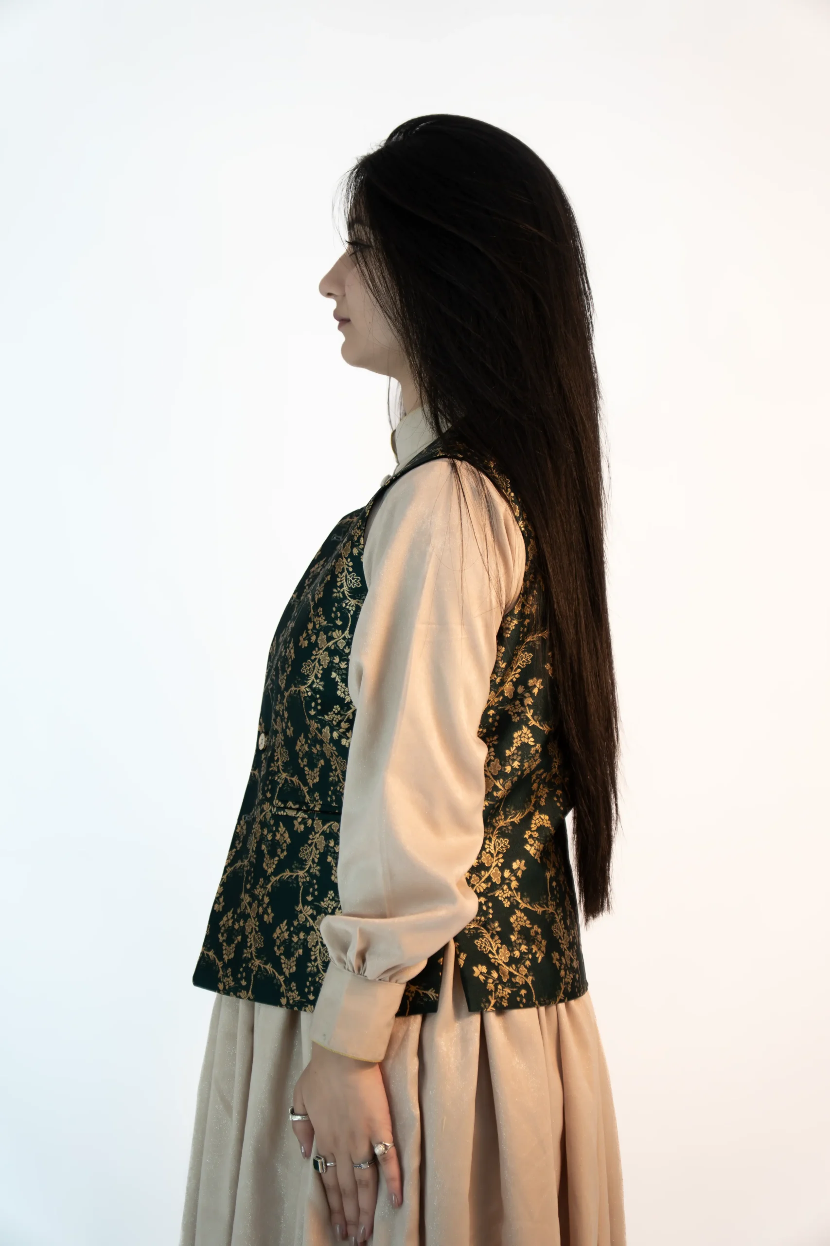 Women’s Brocade Sadri – Emerald Green Floral Festive-4