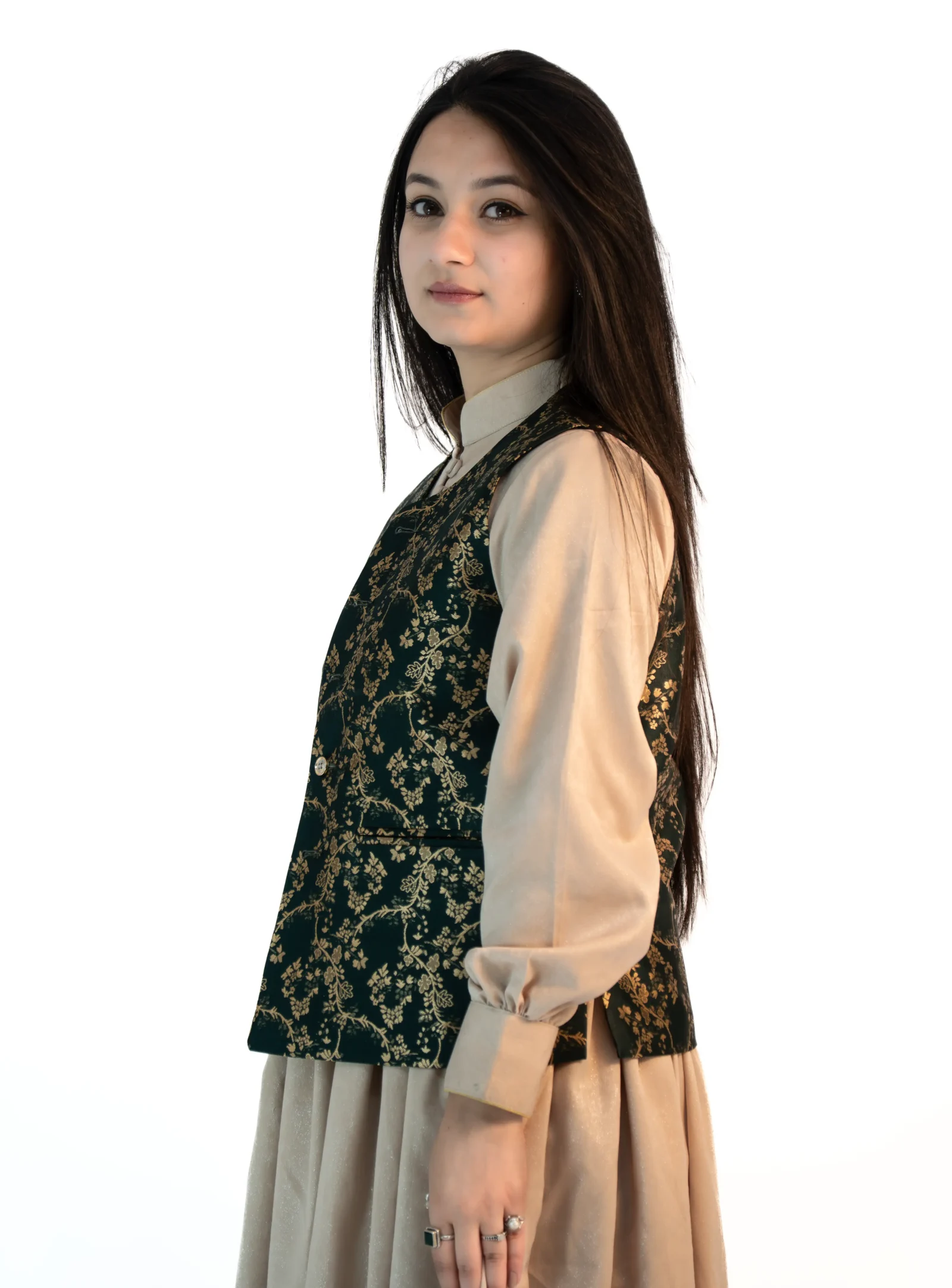 Women’s Brocade Sadri – Emerald Green Floral Festive