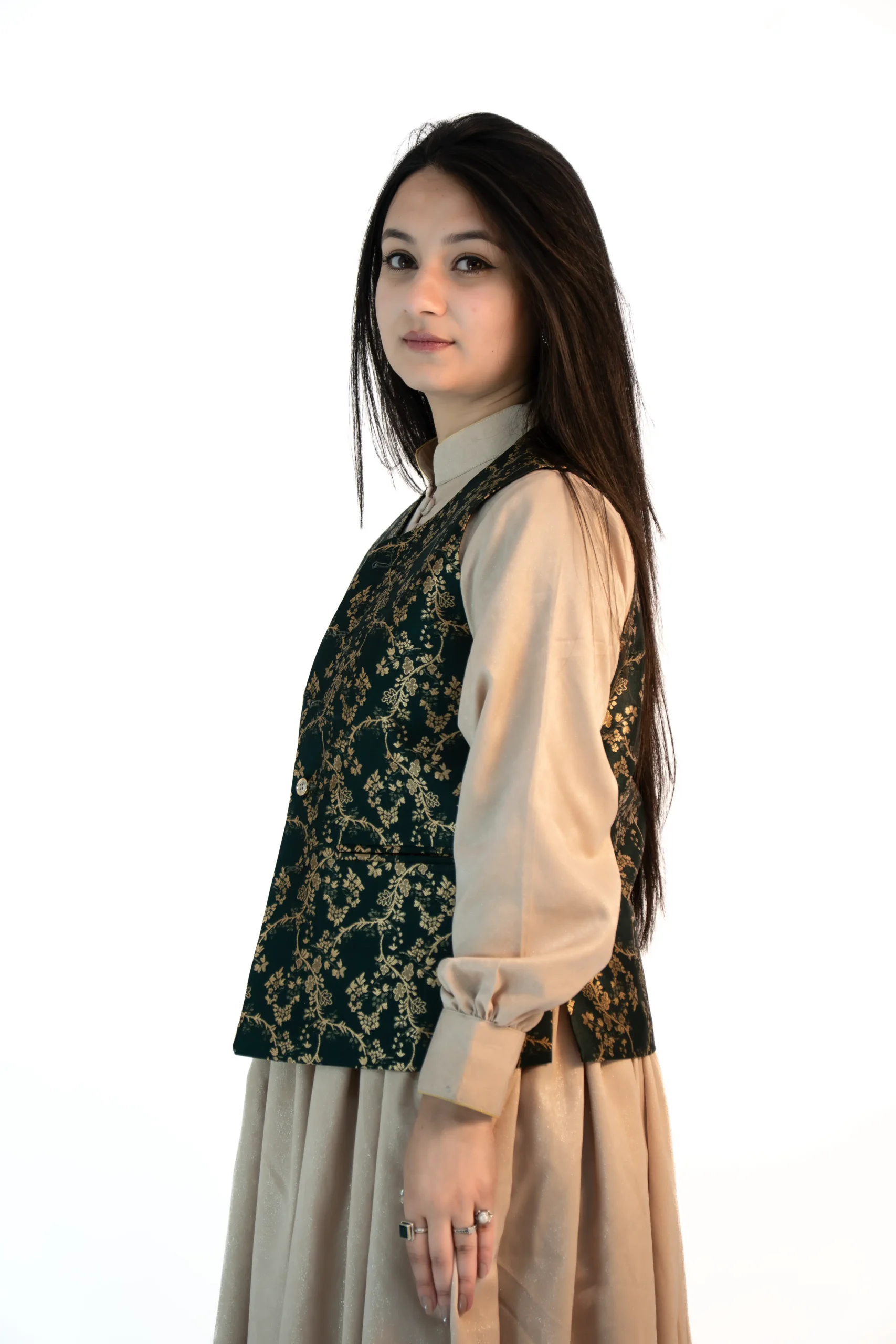 Women’s Brocade Sadri – Emerald Green Floral Festive-5