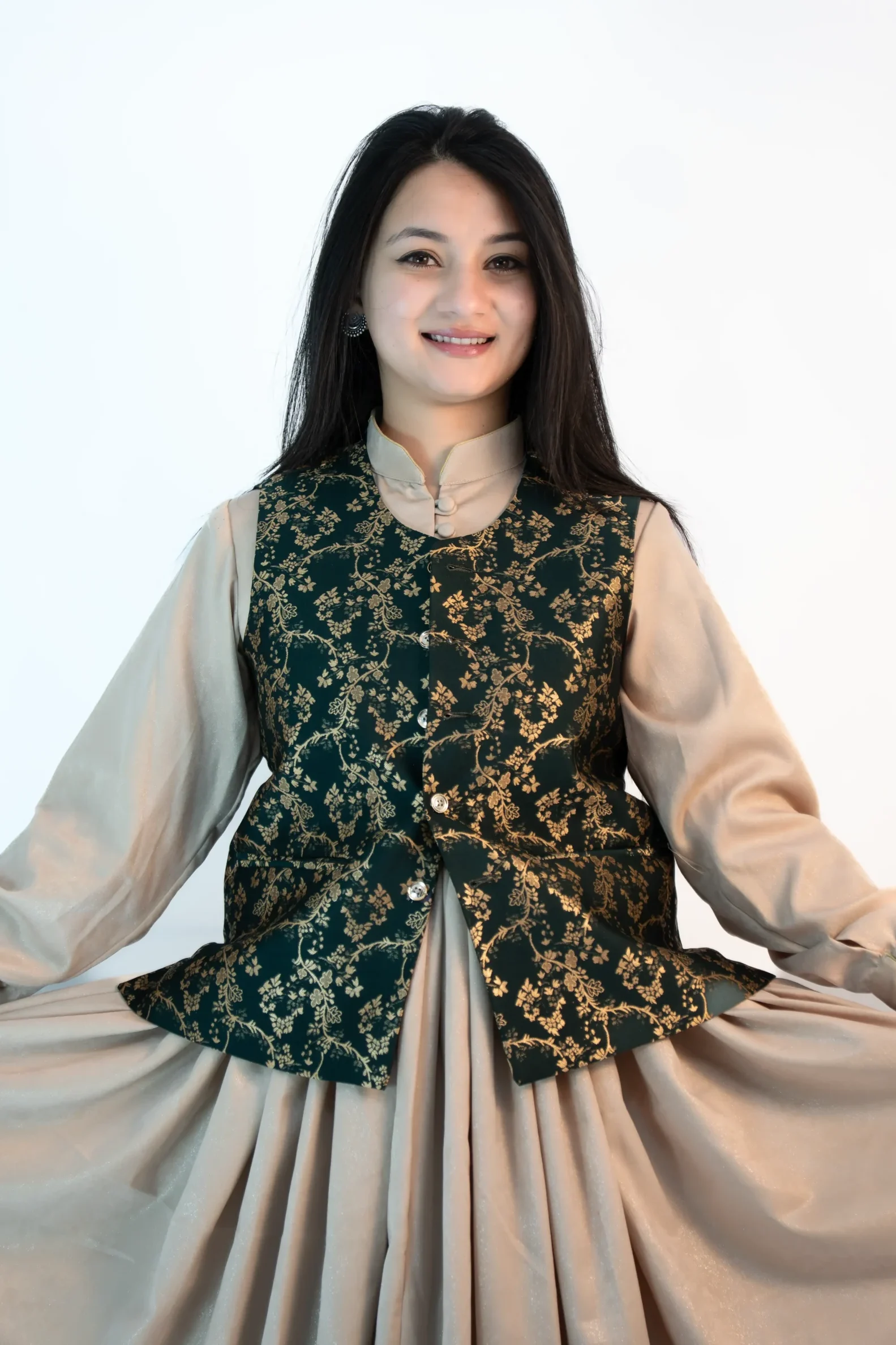 Women’s Brocade Sadri – Emerald Green Floral Festive-6