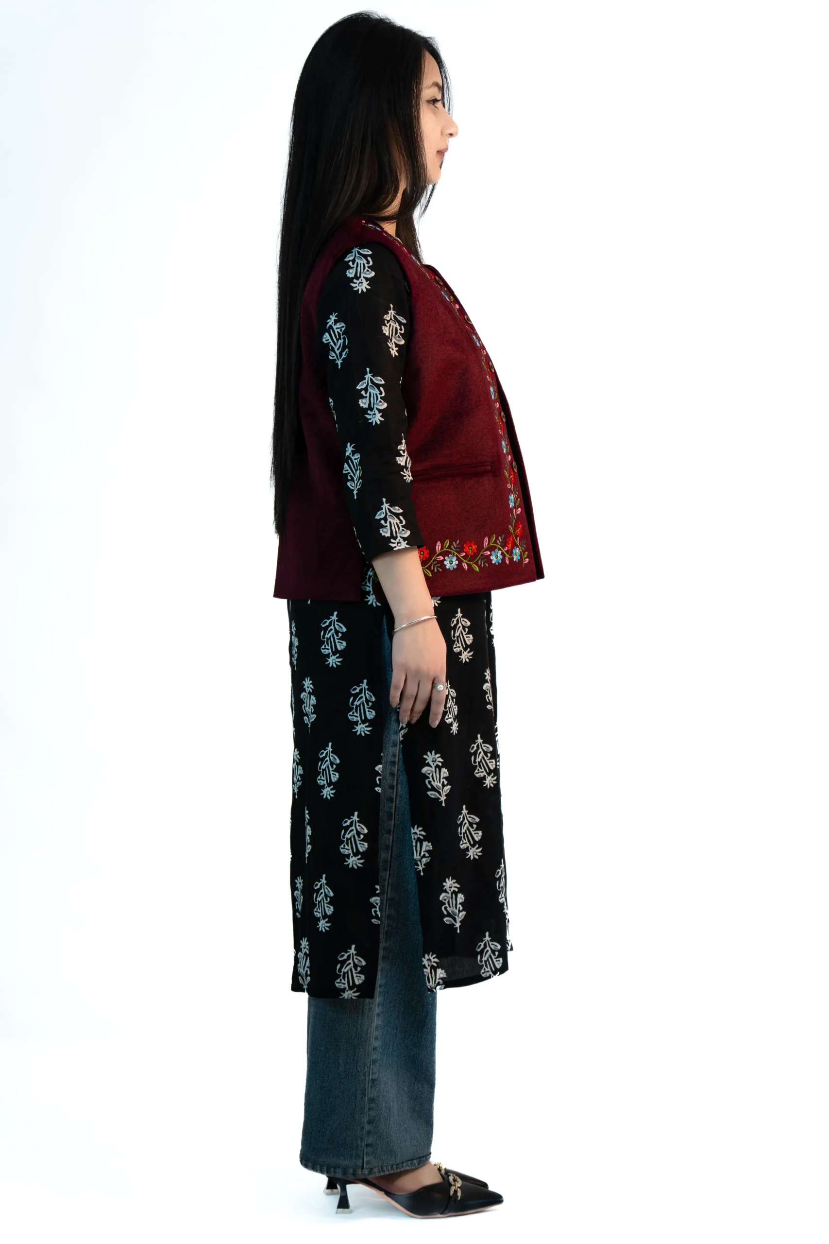 Women’s Embroided Himachali Sadri – Crimson Red-2