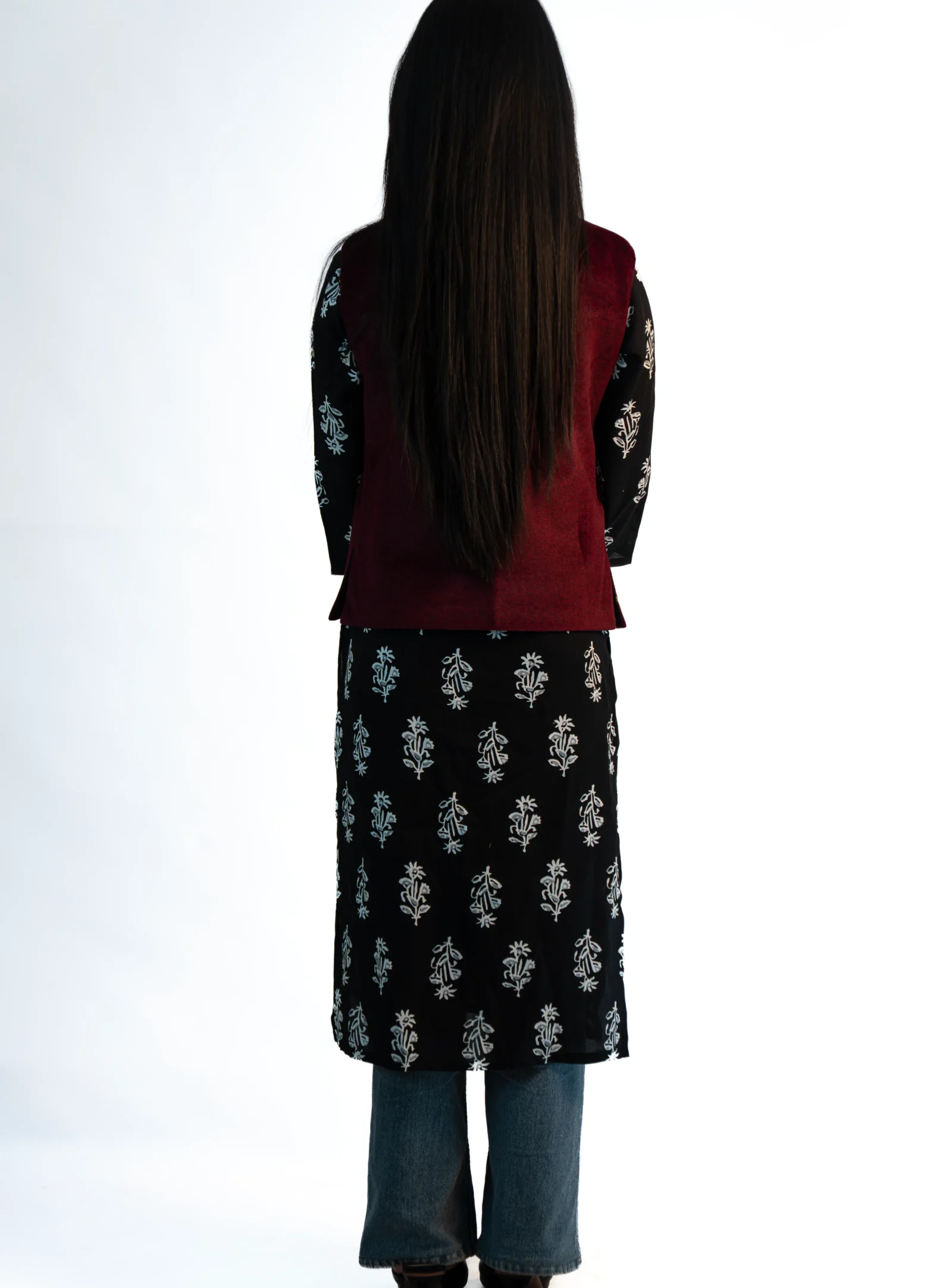 Women’s Embroided Himachali Sadri – Crimson Red