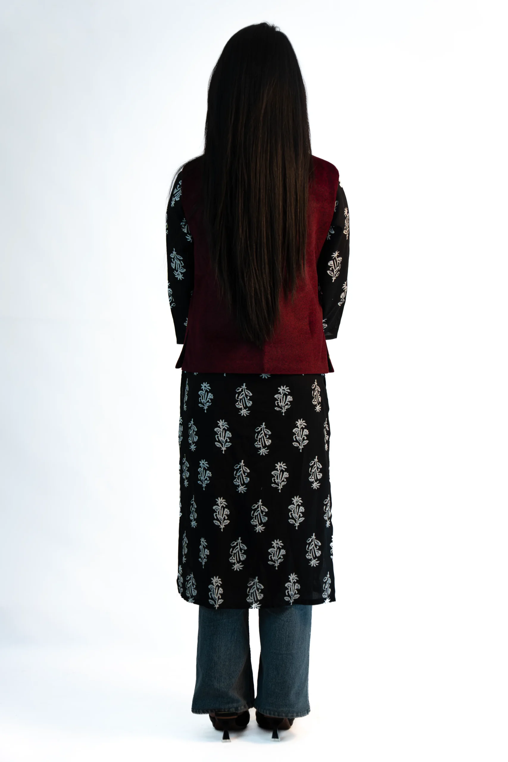 Women’s Embroided Himachali Sadri – Crimson Red-3