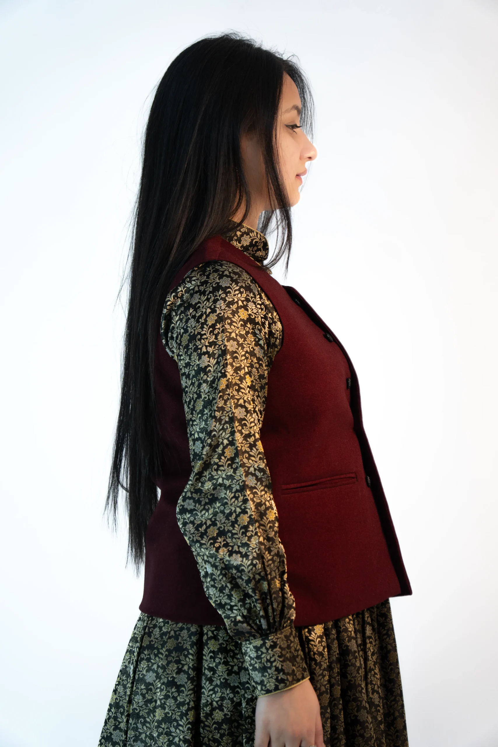 Women’s Pahadi Sadri – Burgundy Wine-2