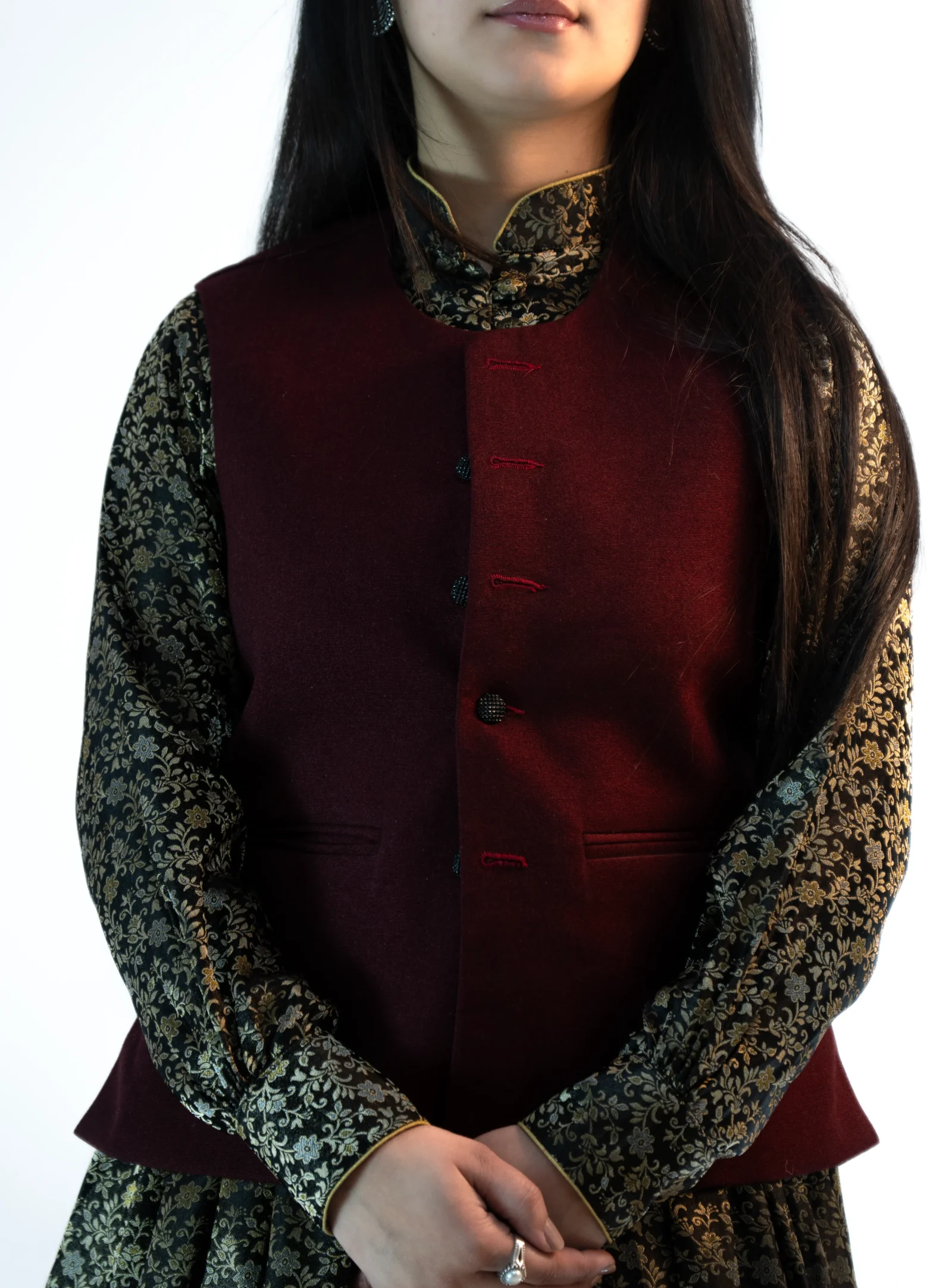 Women’s Tweed Pahadi Sadri – Burgundy Wine