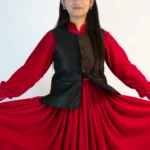 Women’s Raw Silk Sadri & Dhattu Set – Classic Black Combo