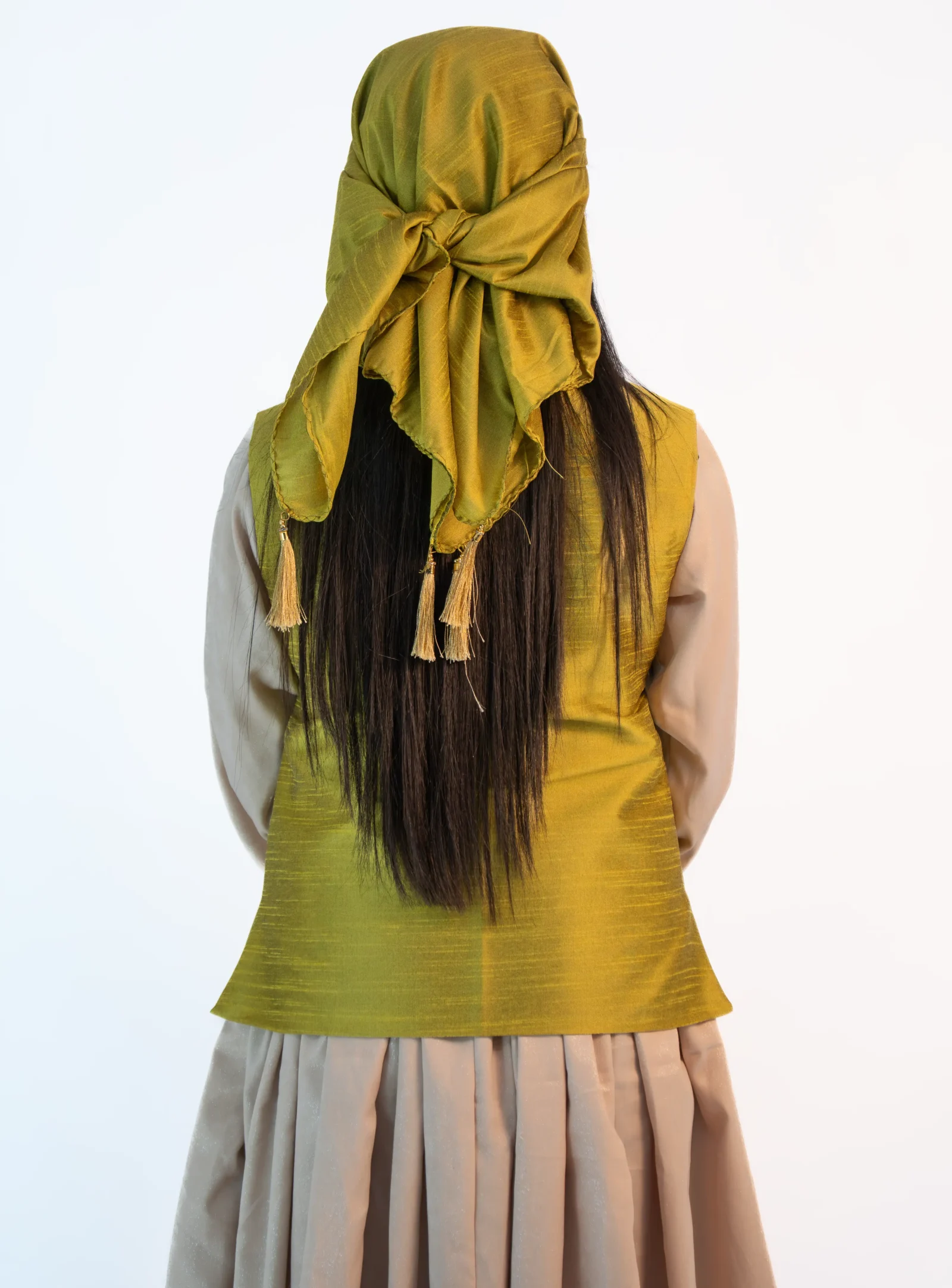 Women’s Raw Silk Sadri & Dhattu Set – Neon Green