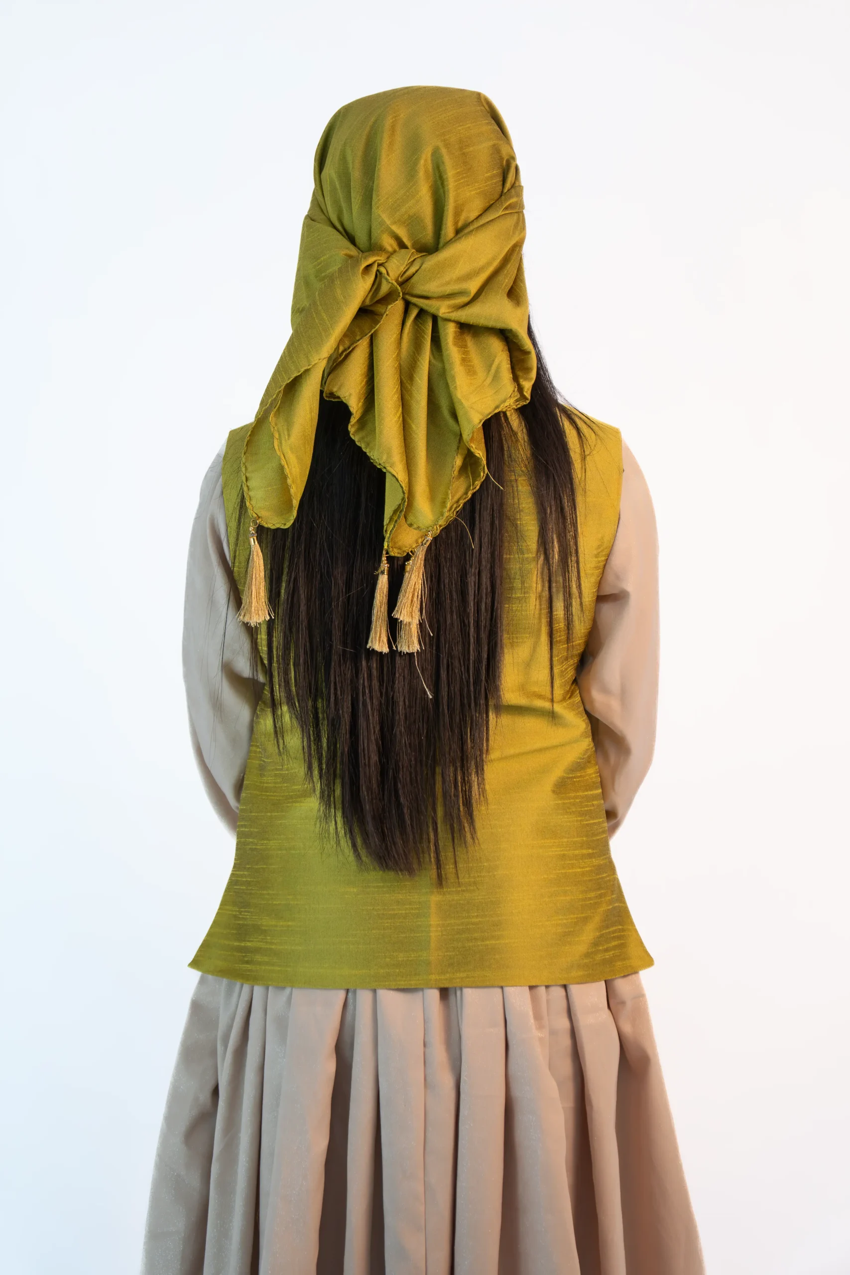 Women’s Raw Silk Sadri & Dhattu Set – Neon Green -08819