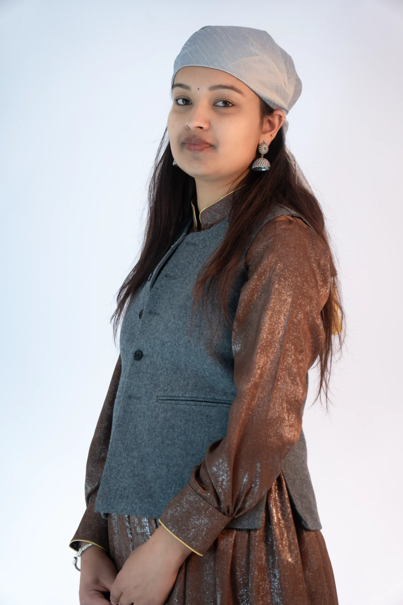 Women’s Stone Grey Himachali Sadri-1