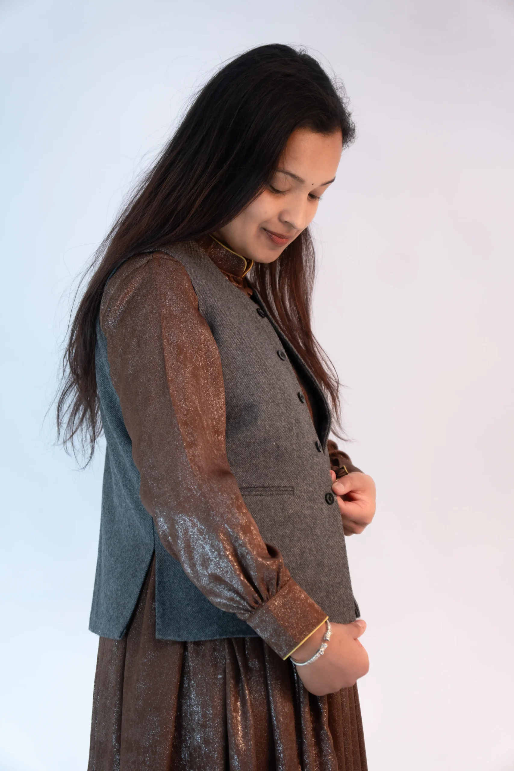 Women’s Stone Grey Himachali Sadri-3