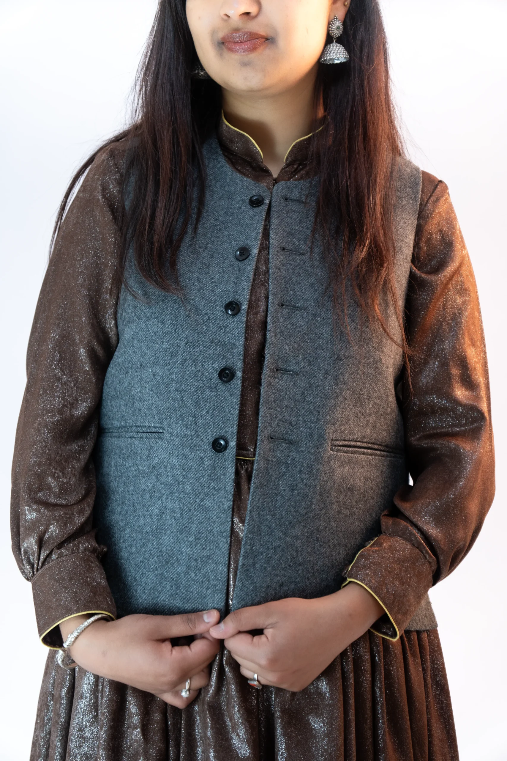 Women’s Stone Grey Himachali Sadri-4